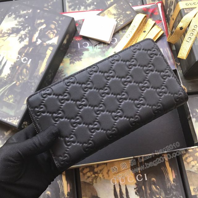 Gucci包 古馳錢包 548058黑全皮 2019早春新款 Signature系列貓頭五金卡包 Gucci長錢包  gudj1046